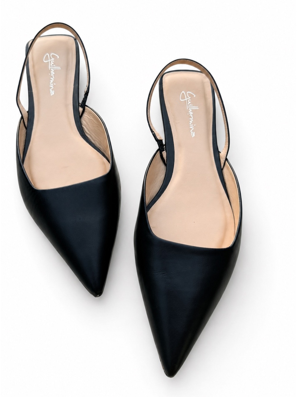 Anthropologie Guilhermina Black Flats Sling Back Pointed Toe Closed Glam Chic